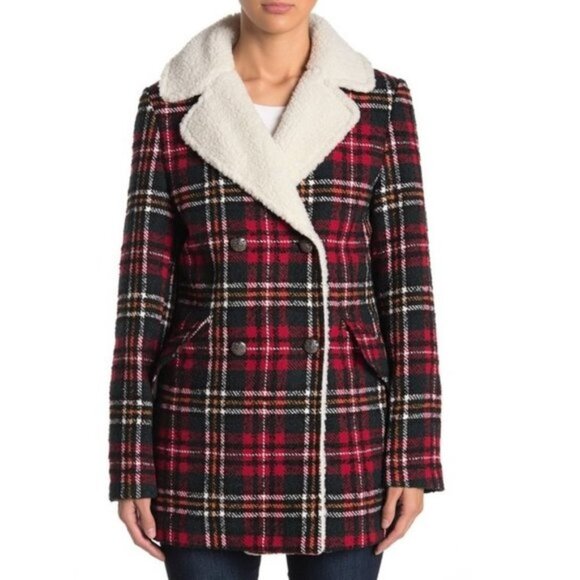 French Connection Double Breasted Plaid Coat - Picture 3 of 6